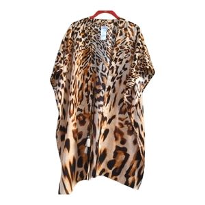CHICO'S Animal Leopard Print Kimono‎ Tasseled Duster Top Large/XL
